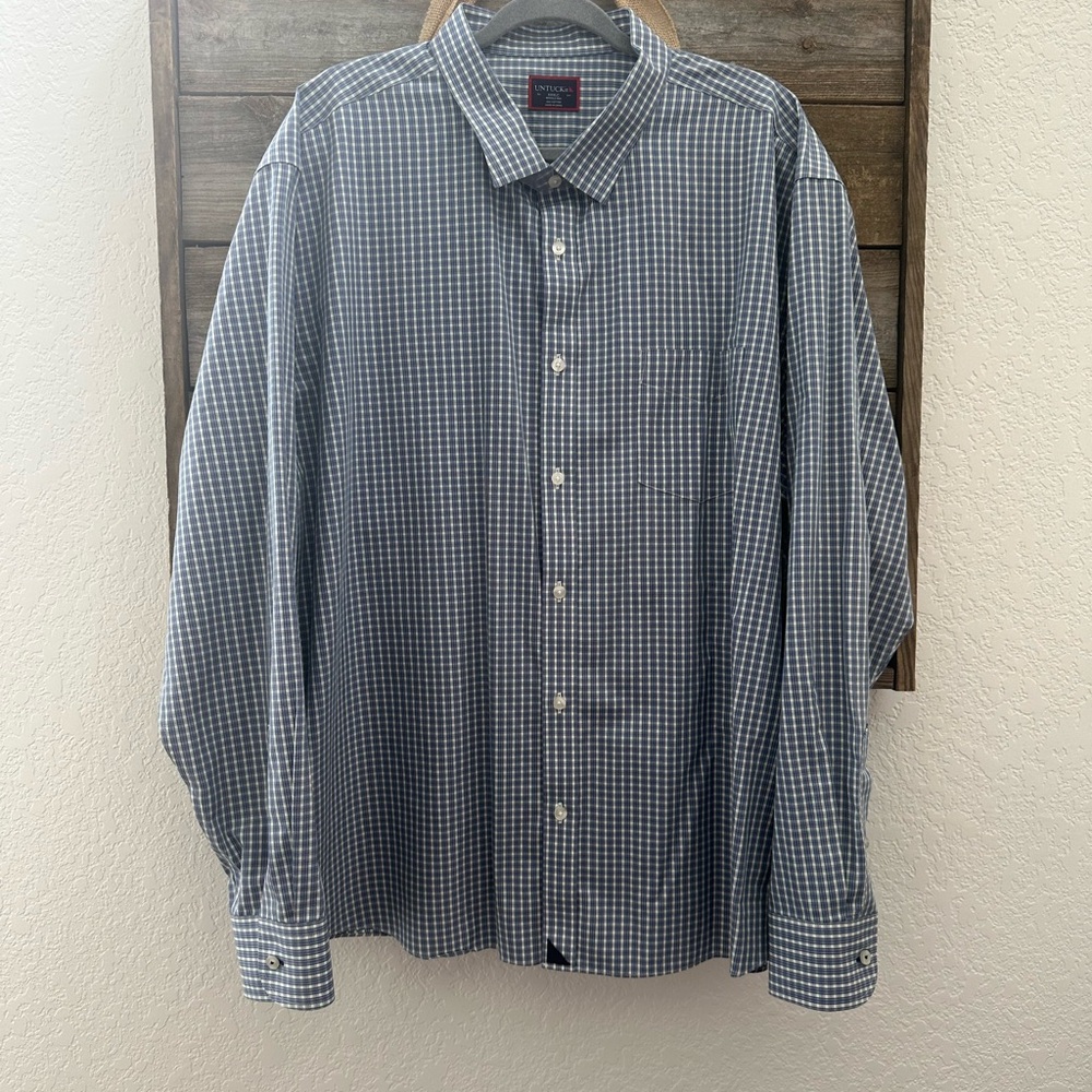 Untuckit Browe Men's Blue Green Plaid WR 100% cotton Shirt XXXLC